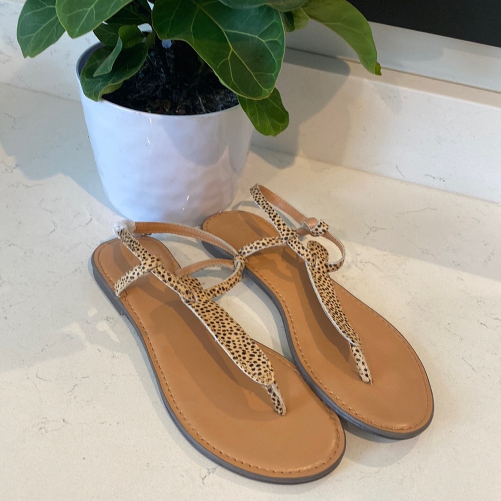 JCrew leather spotted animal thong sandals. New without tag.